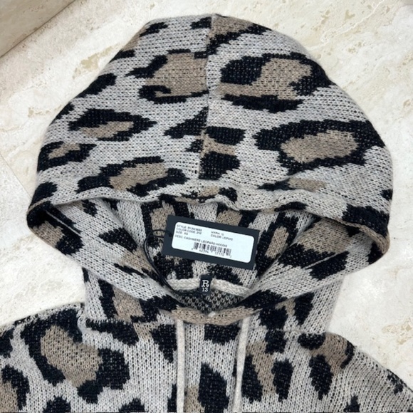 R13 Cashmere Hoodie Oversized Sweater Long Sleeve Leopard🌸 - Picture 7 of 16